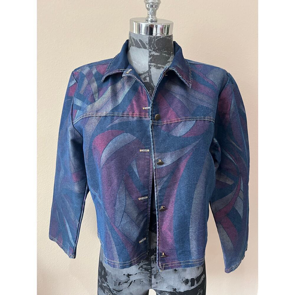 Y2K Multicolor Denim Jacket | Jamie Nichole Size 16 Vintage Abstract Print